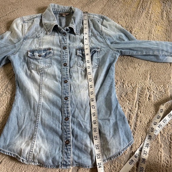 Bullhead Black Denim chambray shirts Guess button front snap cotton small - Picture 6 of 11